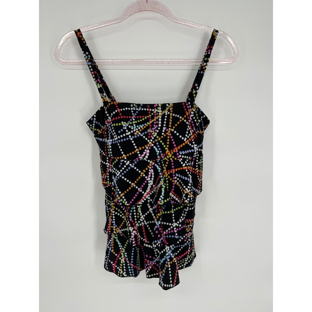 A‎ Shore Fit! Ruffled Tankini Top Colorful Polka Dot Swim Top Separates Size 8